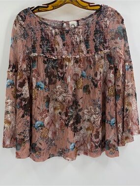 Anthropologie Akemi + Kin Floral Colorful Bell Sleeve Boho Peasant Blouse Small